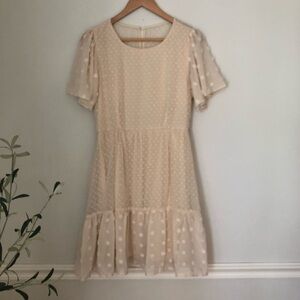 SHEIN, apricot/cream Swiss Dot mini Dress with short sleeves, and ruffle hem